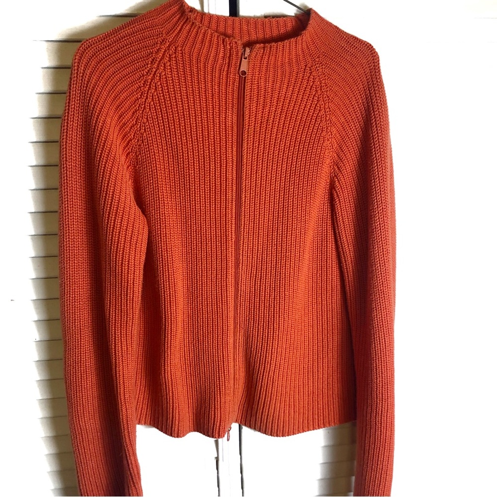 NY and Co Orange Zip Up Ribbed Sweater Jacket L
